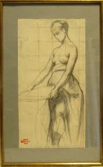 Henri-Léopold Lévy, Étude pour Salomé, dessin au fusain et à l’estompe sur papier avec mise au carreau