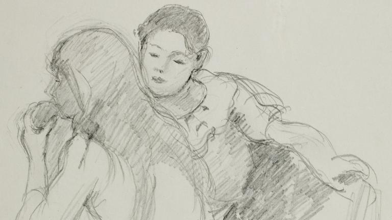 Berthe Morisot, Portrait de Julie Manet et Paule Gobillard, crayon sur papier, années 1890